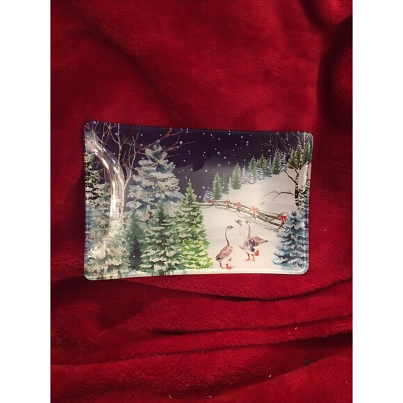 Michel Design Works Christmas Snow Geese Glass Soap Dish Xmas Decor Holiday Boho - Picture 2 of 4